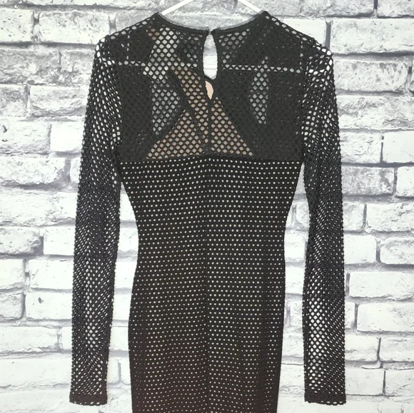 BCBGMaxAzria Black and Nude Mesh Long Sleeve Dress - XS - Picture 6 of 6